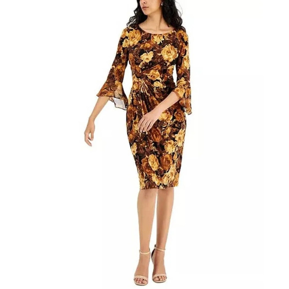 Connected Apparel Women Black Polyester Round Neck 3/4 Sleeves Wrap Dress Size 4 - Picture 11 of 11